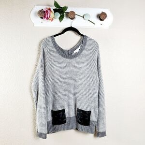 Design History Wool Blend Leather Front Pockets Sweater L